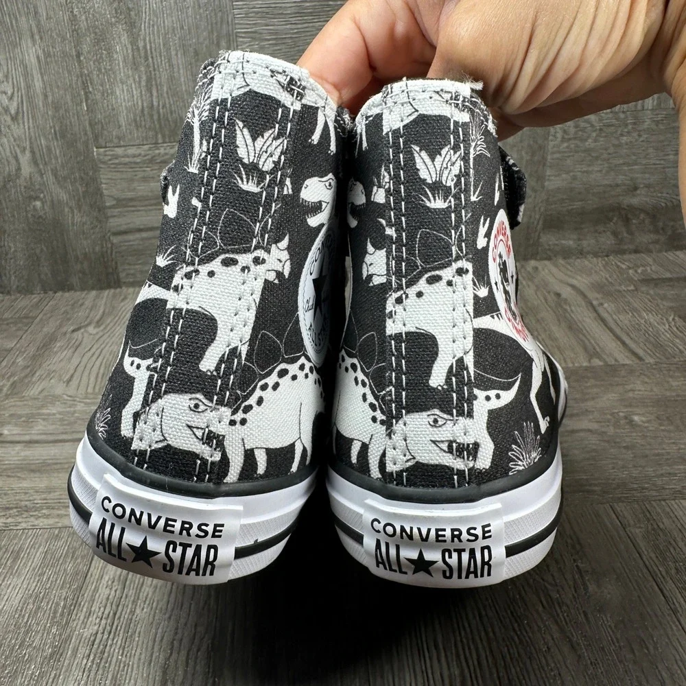 Converse High Top Sneakers 1 Youth Black Dinosaur Canvas Dinoverse NEW